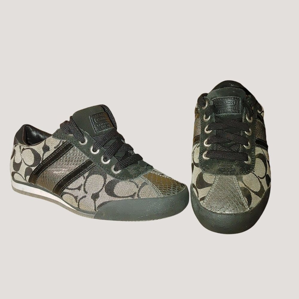 Coach Sneakers Trainer Shoes Meagan Logo Signature Black Gray Size 5.5